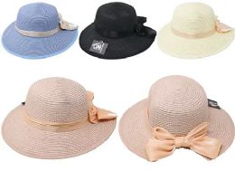 24 Wholesale Women Mix Color Ribbon Style Paper Beach Hat