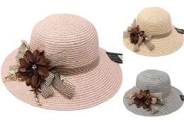 24 Wholesale Women Mix Color Floral Band Summer Paper Hats