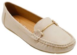 12 Wholesale Women Slip On Loafers Casual Flat Walking Shoes Color Beige Size 5-10