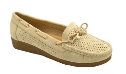 12 Wholesale Womens Loafers Soft Comfortable Flat Shoes Non - Slip Lightweight Color Beige Size 5-11