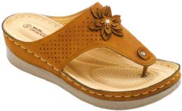 12 Wholesale Platform Sandals For Women Bohemian Flowers Sole Open Toe In Tan Color Size 5-10