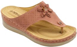 12 Wholesale Platform Sandals For Women Bohemian Flowers Sole Open Toe In Pink Color Size 5-10