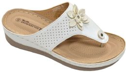12 Wholesale Platform Sandals For Women Bohemian Flowers Sole Open Toe In White Color Size 5-10
