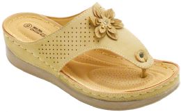 12 Wholesale Platform Sandals For Women Bohemian Flowers Sole Open Toe In Beige Color Size 5-10