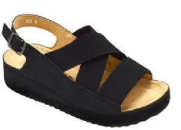 12 Wholesale Sandals For Women Wide, Flat Platform Ankle Buckle Sandals Strap Fashion Summer Beach Sandals Open Toe Color Black Size 7-11