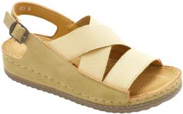 12 Wholesale Sandals For Women Wide, Flat Platform Ankle Buckle Sandals Strap Fashion Summer Beach Sandals Open Toe Color Beige Size 5-10