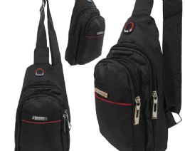 48 Bulk Compact Nylon Shoulder Sling Bag For Men And Women In Black