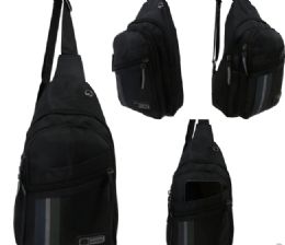 18 Bulk Sling Bag In Solid Black Color Durable Water Resistant Poly Canvas Shoulder Sling Messenger Bag