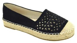 12 Wholesale Women Closed Toe Slip On Casual Espadrilles Loafer Flat Comfort Shoes Color Black Size 5-10