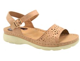 12 Wholesale Women's Sandals Wide Flat Platform Ankle Buckle, Open Toe Color Champagne Size 5-10