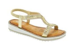 12 Wholesale Woman Wide Flat Platform Sandals, Open Toe Color Gold Size 5-10