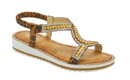 12 Wholesale Woman Wide Flat Platform Sandals, Open Toe Leopard Color Size 5-10