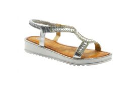12 Wholesale Woman Wide Flat Platform Sandals, Open Toe Color Silver Size 5-10