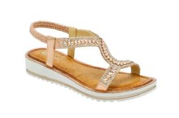 12 Wholesale Woman Wide Flat Platform Sandals, Open Toe Color Champagne Size 5-10