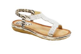 12 Wholesale Women Sandals Summer Flat Ankle T-Strap Thong Elastic Comfortable Beach Shoes Sandal Color Beige Size 5 -10