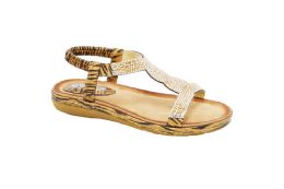 12 Wholesale Women Sandals Summer Flat Ankle T-Strap Thong Elastic Comfortable Beach Shoes Sandal Color Camel Size 5 -10