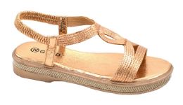12 Wholesale Women Sandals Summer Flat Ankle T-Strap Thong Elastic Comfortable Beach Shoes Sandal Color Champagne Size 5 -10