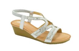 12 Wholesale Women Sandals Summer Flat Ankle T-Strap Thong Elastic Beach Shoes Color Silver Size 5 -10