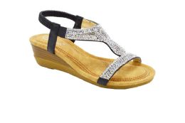 12 Wholesale Women Sandals Summer Flat Ankle T-Strap Thong Elastic Beach Shoes Color Black Size 5 -10