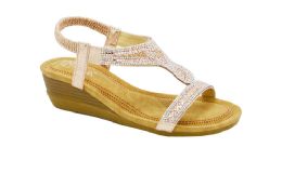 12 Wholesale Women Sandals Summer Flat Ankle T-Strap Thong Elastic Beach Shoes Color Champagne Size 5 -10