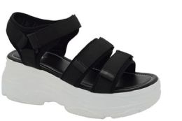 12 Wholesale Women's Flat Platform Comfortable Universal Casual Sandals Color Black Size 5 -10