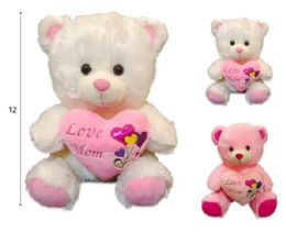 36 Pieces 12 Inch Pink And White Mother's Day Bear - Plush Toys
