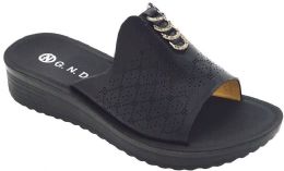 12 Wholesale Fashion Platform Sandals For Women Sole Open Toe In Color Black Size 5-10