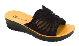 12 Wholesale Fashion Platform Rhinestone Sandals For Women Sole Open Toe In Color Black Size 5-10