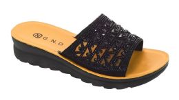 12 Wholesale Fashion Platform Rhinestone Sandals For Women Sole Open Toe In Color Black Size 7-11