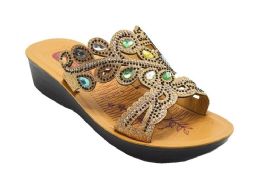 18 Wholesale Fashion Platform Rhinestone Sandals For Women Sole Open Toe In Color Gold Size 5-10