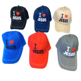 36 Pieces I Love Jesus Hats In Assorted Color - Baseball Caps & Snap Backs