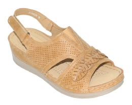 12 Wholesale Women Sandals Ankle Buckle Strap Sandals Fashion Summer Beach Sandals Open Toe Color Tan Size 7-11