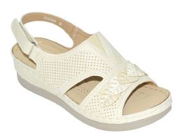 12 Wholesale Women Sandals Ankle Buckle Strap Sandals Fashion Summer Beach Sandals Open Toe Color Beige Size 5-10