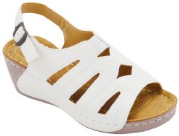 12 Wholesale Women's Sandals Wide Flat Platform Sandals Strap Fashion Summer Open Toe Color White Size 7-11