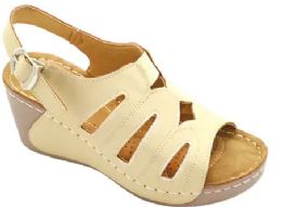 12 Wholesale Women's Sandals Wide Flat Platform Sandals Strap Fashion Summer Open Toe Color Beige Size 7-11