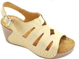 12 Wholesale Women's Sandals Wide Flat Platform Sandals Strap Fashion Summer Open Toe Color Beige Size 5-10