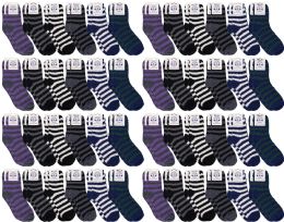 48 Bulk Men's Fuzzy Socks Striped Super Soft Warm