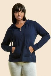24 Pieces Sofra Ladies Thin Zip - Up Hoodie Jacket Plus Size - Womens Sweaters & Cardigan