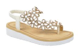 12 Wholesale Fashion Rhinestone Sandals For Women Sole Open Toe In Color White Size 5-10