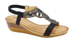 12 Wholesale Fashion Platform Sandals For Women Ankle Strap Sole Open Toe In Color Black Size 5-10