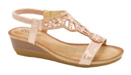 12 Wholesale Fashion Platform Sandals For Women Ankle Strap Sole Open Toe In Color Gold Size 5-10