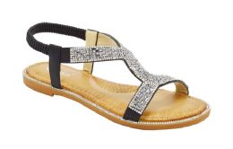 12 Wholesale Fashion Flat Sandals For Women Sole Open Toe In Color Black Size 5-10