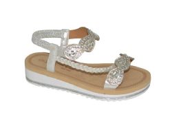 12 Wholesale Fashion Rhinestone Sandals For Women Sole Open Toe In Color Silver Size 5-10