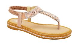 12 Wholesale Flat Fashion Rhinestone Sandals For Women In Rose Gold Color Size 5-10