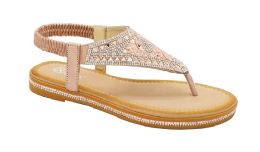 12 Pairs Flat Fashion Rhinestone Sandals For Women In Champagne Color Size 5-10 - Women's Sandals