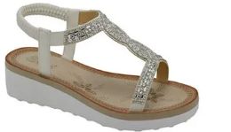 12 Wholesale Fashion Rhinestone Sandals For Women Sole Open Toe In Color White Size 5-10