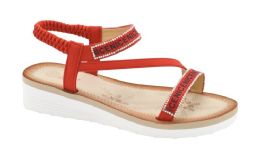 12 Wholesale Women Sandals Fashion Summer Beach Open Toe Strap Sandals Color Red Size 5-10