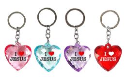 72 Wholesale I Love Jesus Crystal Heart Keychain