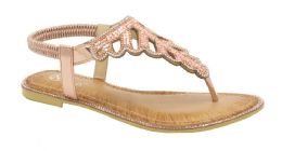 12 Wholesale Fashion Flat Sandals For Women Sole Open Toe In Color Rose Gold Size 5-10