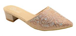 12 Wholesale Women's Rhinestone Slide Dress Sandal In Color Gold Size 5-10